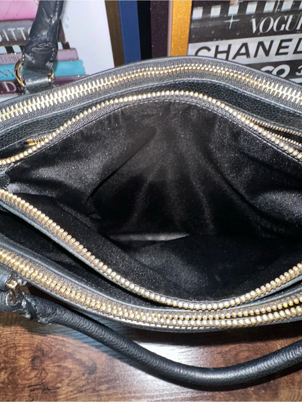 2014 Coach Borough Bag featuring gold-tone hardware and signature zipper pulls.